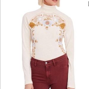 NWT Free People disco rose ivory embroidered top M